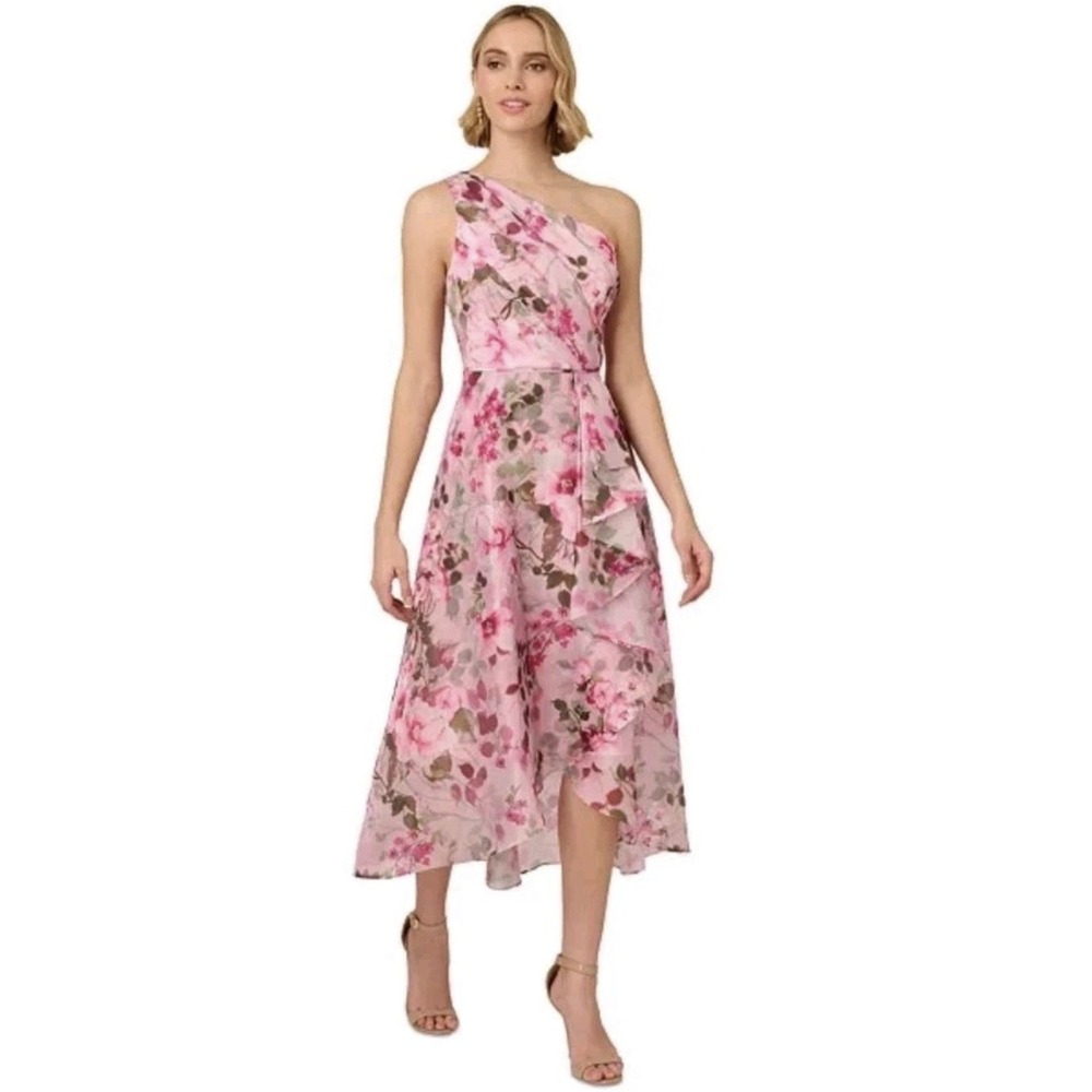 NWT Adrianna Papell One Shoulder Floral High Low Dress Pink Size 18 $199 - Picture 11 of 11